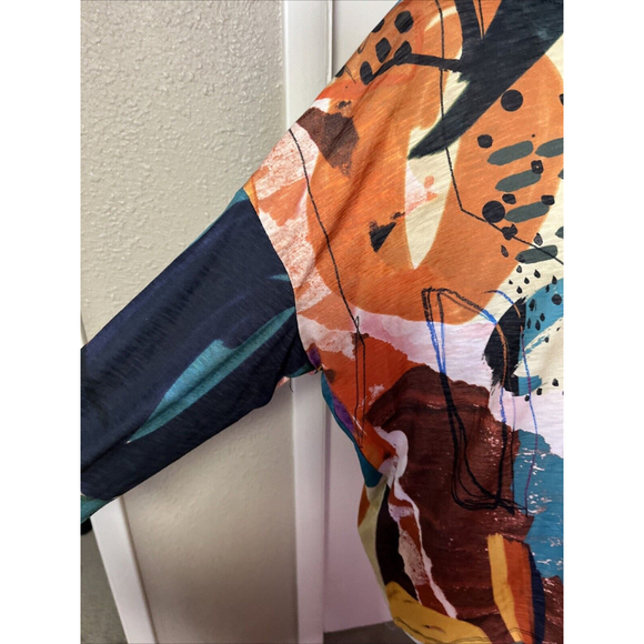 NWT Women’s Blouse Abstract By Jess And Jane Raglan Sleeve Colorful - Picture 2 of 13